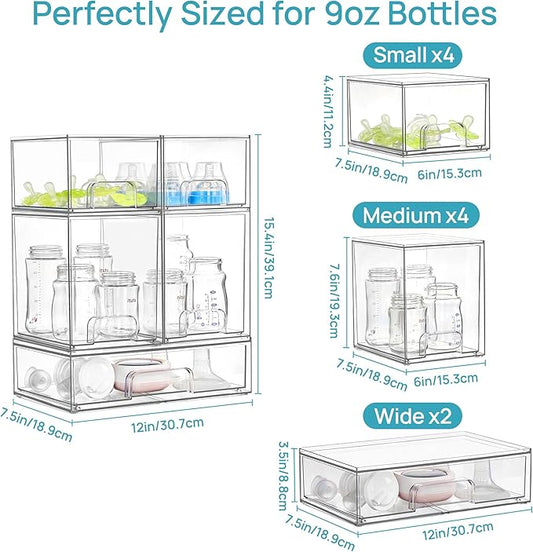 Vtopmart 10 Pack Baby Bottle Organizer Set, Stackable Storage Drawers Ideal for Kichen Countertop, Vanity, Bathroom, Cabinet, Pantry Organization