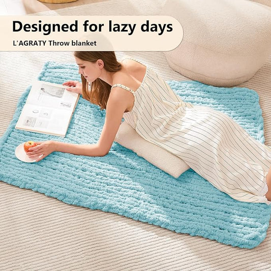 L'AGRATY Chunky Knit Blanket Throw - Soft Chenille Yarn Throw Blanket 40x50: Handmade Thick Cable Knit Crochet Blanke - Large Knit Blanket Chunky Rope Knot Throw Blanket for Couch Sofa Bed Home Decor