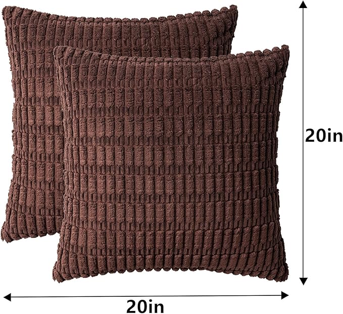 Aegero Pack of 2 Corduroy Decorative Throw Pillow Covers 20x20 InchSoft Boho Striped Pillow Covers Modern Farmhouse Home Decor for Sofa Living Room Couch Bed(Dark Brown)
