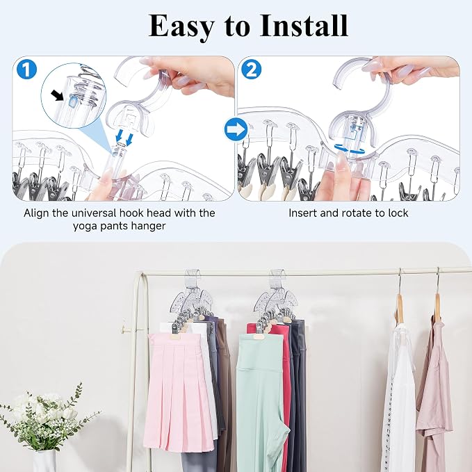 Clear Legging Organizer for Closet Hanging, 2 Pack 28 Coated Metal Clips Space Saving Pants Hangers, Wardrobes Organizer and Storage in Gym Bedroom Apartment