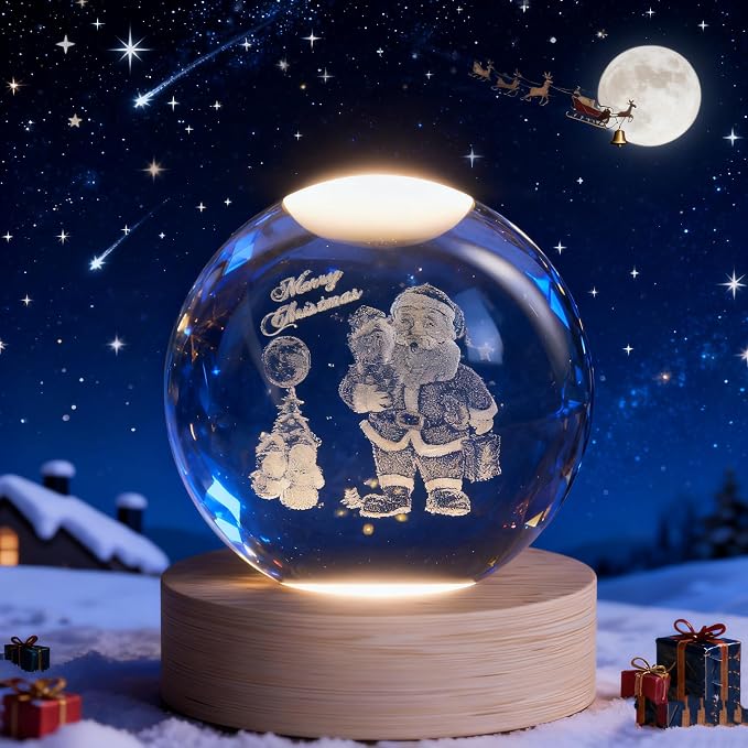 Christmas Decorative Snowman Crystal Ball, 2.4 inch Glass Ball Santa Claus Sphere, Snow Ball Crystal Display Sculpture Home Decor Crafts for Girls Women Friends Office Desk