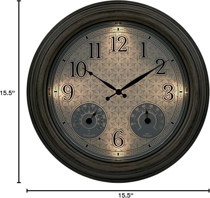 La Crosse Technology 435-3239-INT 15.5-Inch Lighted Leaf's Outdoor Analog Clock with Temp and Humidity