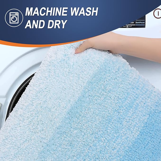 OLANLY Bathroom Runner Rugs Mat 47x24, Extra Soft Absorbent Microfiber Bath Rugs, Rubber Backing, Quick Dry, Washable Long Bath Mats for Bathroom, Tub and Shower, Home Decor Accessories, Sky Blue
