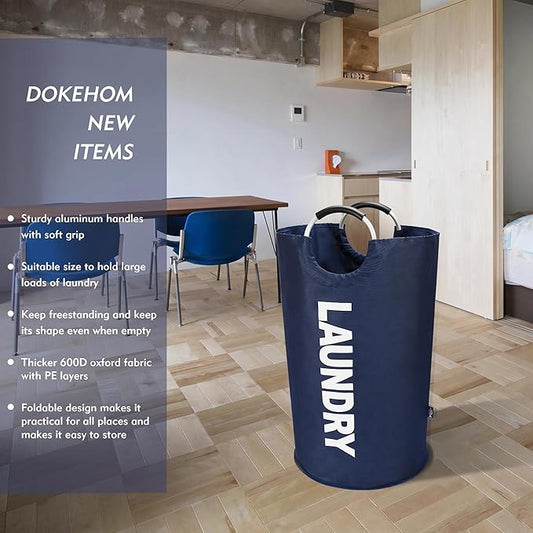 DOKEHOM 125L X-Large Collapsible Washing Laundry Basket Bag (7 Colors) for Bedroom, Fabric (Dark Blue, XL)