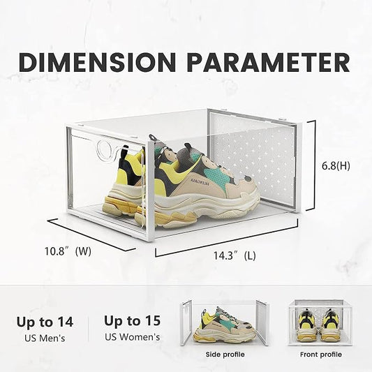 Pinkpum XXL Larger Shoe Storage Boxes Fit Size 14, Clear Plastic Stackable Shoe Organizer 12 Pack Sneaker Storage for Sneakerheads Shoe Containers, 6.8“ Height for High Shoes