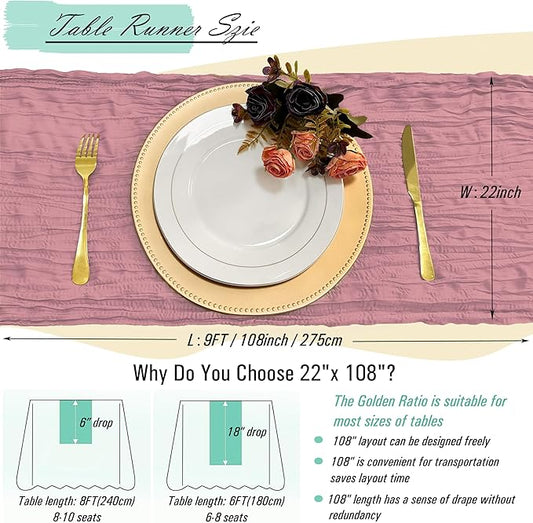 8 Pack Dusty Rose Cheesecloth Table Runner 22 x 108 inch Gauze Cheese Cloth Table Runner Bulk for Rustic Wedding Baby Shower Birthday Party Boho Table Decor