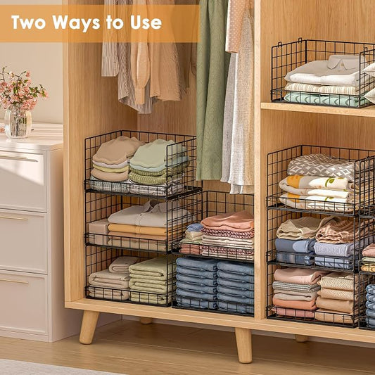 Yociyoga 8-Tier Stackable Closet Organizers and Storage Shelves, Foldable Closet Shelf Organizer, Stackable Storage Bins Drawers for Closet Organizer System, Black(Patent No. 30022416)