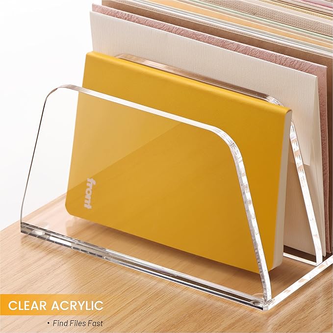 YUXUN Desk File Organizer,6-Section Acrylic Desk Organizer,Vertical File Sorter Holder Organization for Office School & Classroom (Clear - 1Pack)