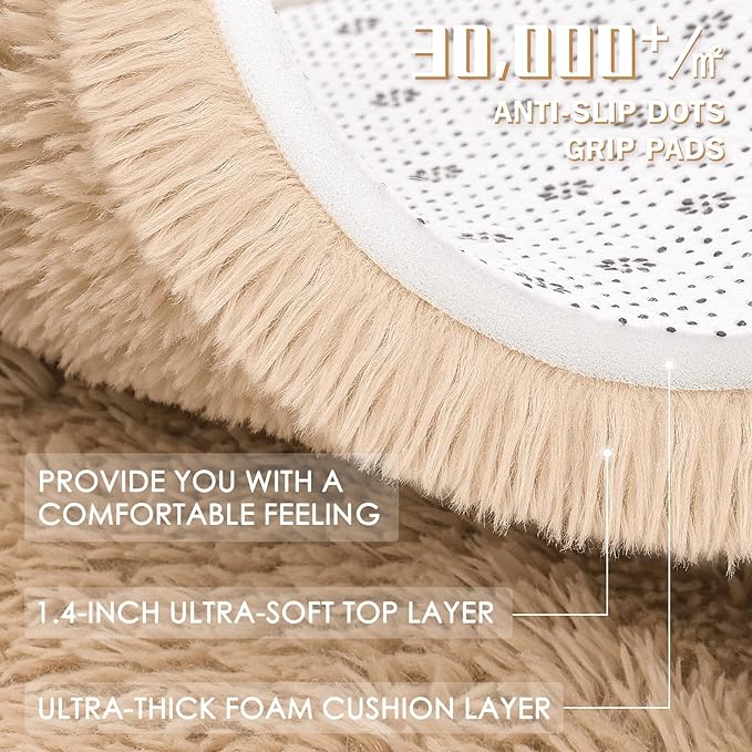 OLANLY 9x9 Machine Washable Large Area Rugs for Living Room, Bedroom, Soft Fluffy Shaggy Bedside Rug, Indoor Floor Carpet for Kids Girls and Boys, Dorms, Nursery, Home Decor Aesthetic, Beige