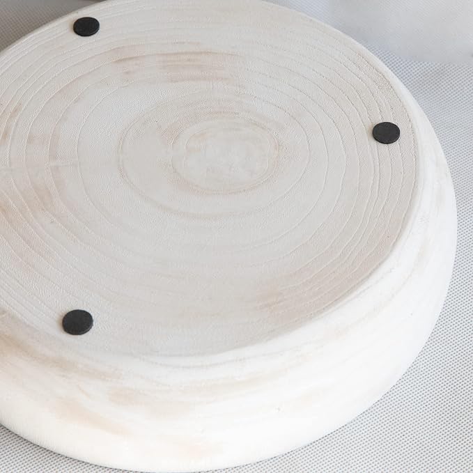 COLLECTIVE HOME - Paulownia Wood Hand Carved Tray, Fruit Snack Holder, Decorative Bowl, Rustic Home Decor Accessories for Coffee Table, Living Room, Wedding Centerpiece, 10" (washed white)