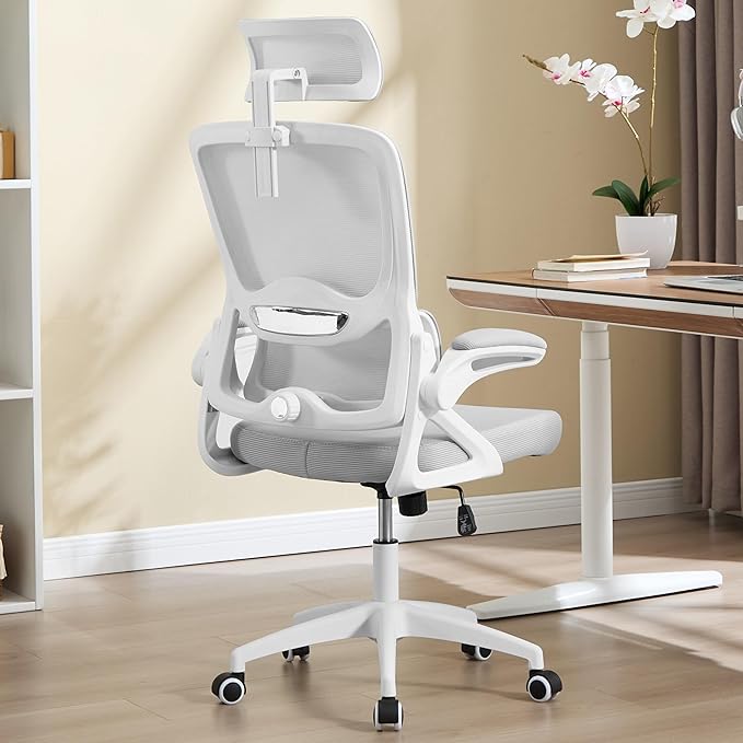 Ergonomic Office Chair,Mesh Office Chair with Lumbar Support,High Back Desk Chair with Flip-up Arms,400 lbs Big and Tall Computer Chair with Headrest,Comfy Desk Chairs (Light Grey)