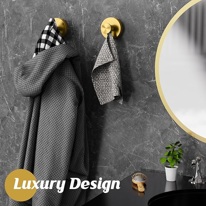 MOTAIPEAK Suction Cup Hooks for Shower,Removable Shower Towel Suction Hooks for Bathroom Wall,Kitchen,Glass,Mirror,Tile to Hang Robes,Loofah-Gold(4-Pack)