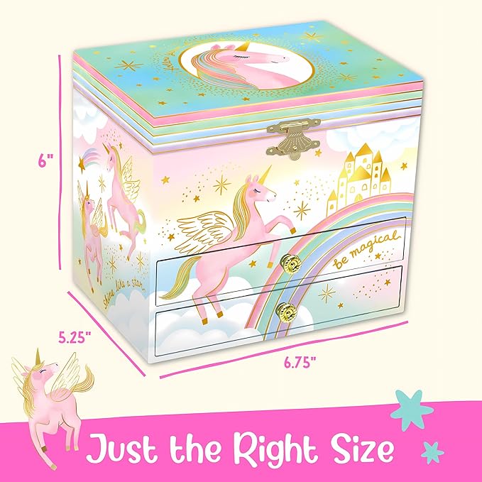Giggle & Honey Musical Unicorn Jewelry Box for Girls - Kids Music Box, Unicorn Birthday Gifts for Little Girls, Jewelry Boxes, 6.8 x 5.3 x 6 in - Ages 3-10