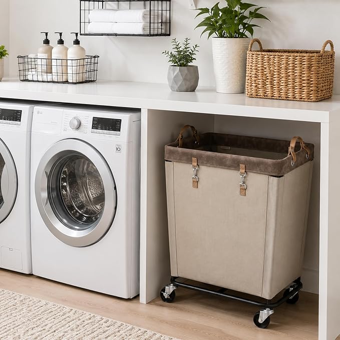 StorageWorks 210L Laundry Basket with Wheels, Extra Large Rolling Hampers for Clothing Organizer, Dirty Clothes Basket for Hotel, Home, Closet, Dorm, Light Khaki