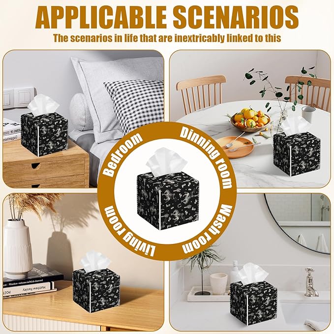 Western Cowboy Tissue Box Cover 2PCS, Leather Tissue Box Holder Square Facial Paper Case Tissue Box Cube Organizer for Bathroom Bedroom Desk Office