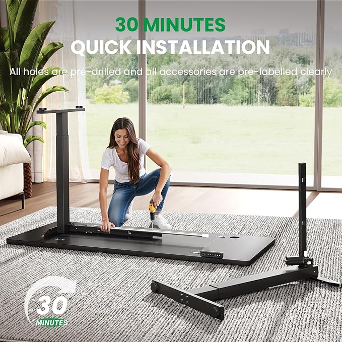 SIAGO Electric Standing Desk Adjustable - 48 x 24 Inch Sit Stand up Desk with 0.8 Inch Thick Tabletop - Adjustable Height Table with 3 Memory Preset, Cable Management for Home Office