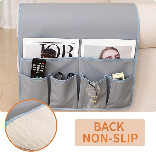 HAOMAIJIA Anti Slip Sofa Armrest Organizer Arm Chair Bedside Caddy Storage Organizer For Recliner Couch With 6 Pockets For Cell Phone Tv Remote Control (Light Gray, 31.89 inches × 18.5 inches)