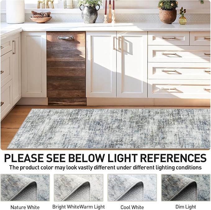 2'6''x8' Runner Rugs Washable Rug: Modern Abstract Hallway Runner Rug Indoor Soft Low Pile Thin Carpet Anti-Skid Non-Shedding Carpets for Kitchen, Entryway, Laundry, Bedroom - Blue Multi