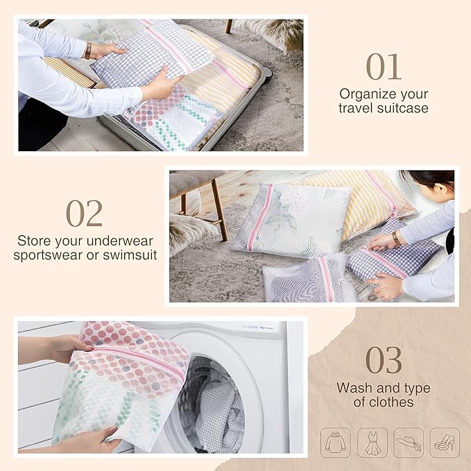 Greenstell Laundry Hamper with Wheels&Lid,130L Large 3 Sections Clothes Hamper with 2 Types Removable Liner Bags, 5 Mesh Laundry Bags, Handwoven Divided Laundry Basket White