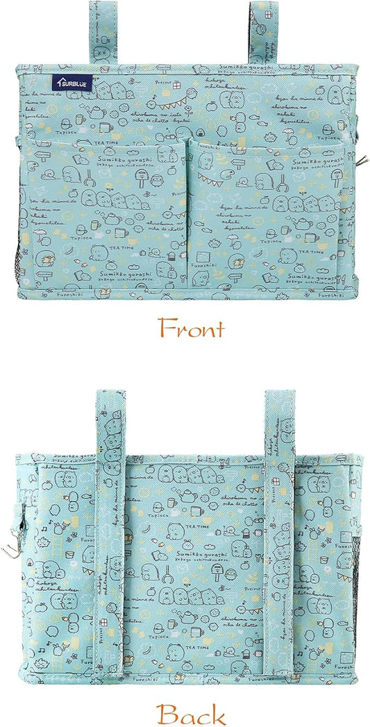 Surblue Bedside Caddy Hanging Bed Organizer Storage Bag Pocket for Bunk and Hospital Beds, College Dorm Rooms Baby Bed Rails,Camp Chiars,Wheelchair Side Bag,4 Pockets and 2 Hooks (Cartoon)