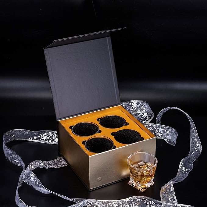 KANARS Whiskey Glasses Set of 4, 10 Oz Crystal Old Fashioned Cocktail Glass in Gift Box, Twisted Lowball Bourbon Tumbler for Scotch Whisky Cognac, Rock Barware for Men Gift Christmas