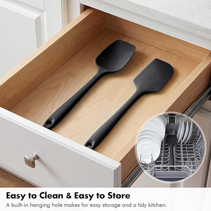 2 Pieces Silicone Spatula Set: Ironberry 600ºF Heat Resistant Food Grade Cooking & Baking Utensils, Kitchen Flexible Nonstick Rubber Scraper for Scraping, Mixing, Scrambling, Flipping (Black)