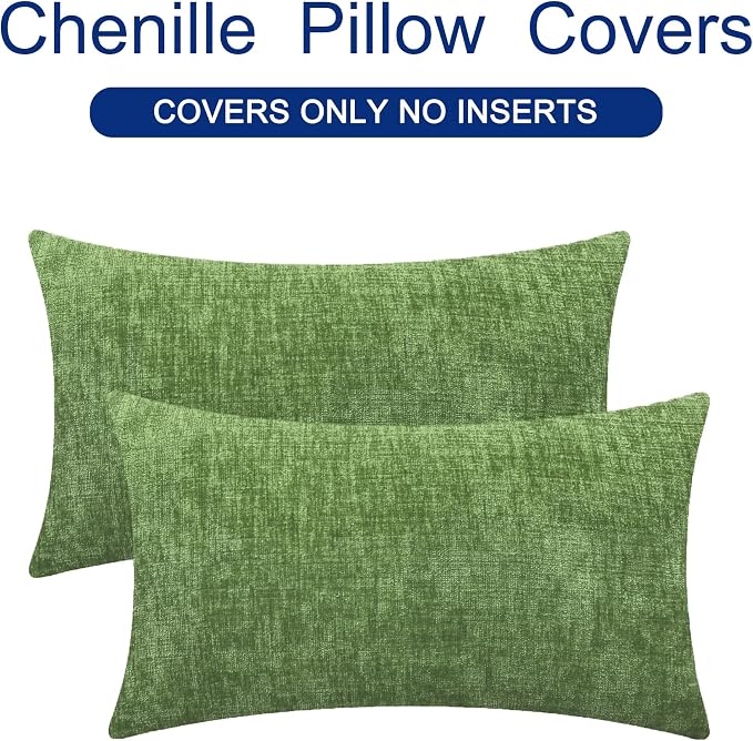 CaliTime Throw Pillow Covers Decorative 16 X 26 Inches Pack of 2 Cozy Chenille Cushion Cases for Couch Sofa Bed Living Room Home Forest Green