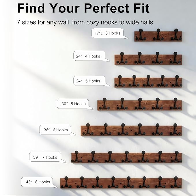 SKOLOO 30-Inch Walnut Wood Coat Rack Wall Mount with 5 Triple Hooks - Ideal for Family Entrances, Classrooms, and Pet Supplies Storage - Perfect Coat Hooks for Wall