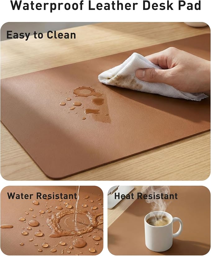 Aothia Faux Leather Desk Mat - Large Mouse Pad, Non-Slip PU Leather Blotter, Waterproof Writing Surface for Office and Home (Brown, 63" x 17")