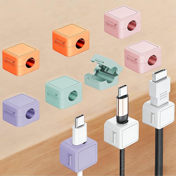 Upgraded Strong Magnetic Cord Holder 10 Pack, Cord Organizer, Cable Clips for Desk, Adhesive Cable Management Wire Keeper for Nightstand, Home, Office, Desktop, Car, Wall (Upgraded Black)