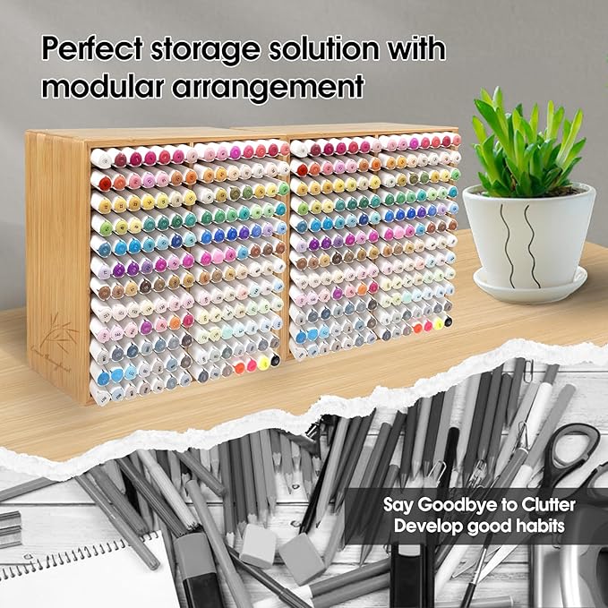 Marker Organizer for 168 Markers,Bamboo Wooden Desk Storage Organizer Rack,Markers Pens Pencils Art Brushes Storage Holder for Home Classroom Office Decor