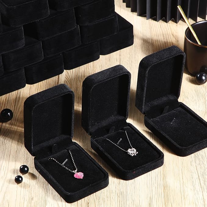 Inbagi 24 Pcs Necklace Pendant Box Velvet Jewelry Storage Display Case Ring Earring Pendant Jewelry Boxes Pearl Necklace Holder Gift Boxes for Christmas Wedding Engagement Birthday Anniversary(Black)