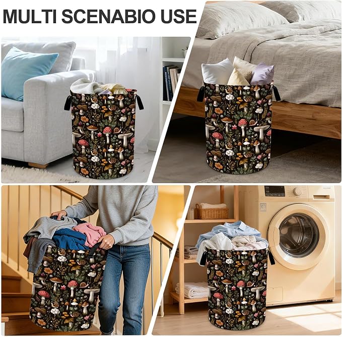 Mushroom Laundry Basket Waterproof Laundry Hamper Foldable Laundry Bag with Handles for Bedroom, Bathroom, Office, Clothes Storage