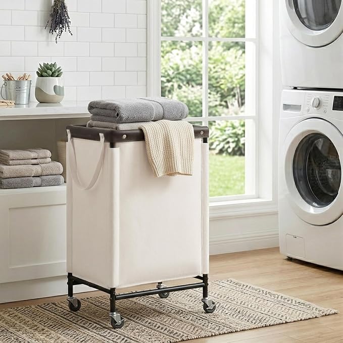 StorageWorks Laundry Hamper, 90L Rolling Laundry Sorter Cart with Removable and Washable Liner Bag, Clothes Hamper with Wheels and Handle for Laundry Room and Bedroom, Beige