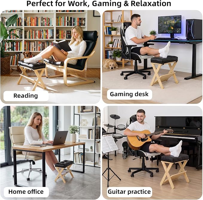 Foot Rest Under Desk at Work, Under Desk Footrest with Double Step Wooden Ergonomic Design, Non-Slip EVA Surface, Office Foot Stool for Posture Support, Leg Relief, Home Office & Gaming