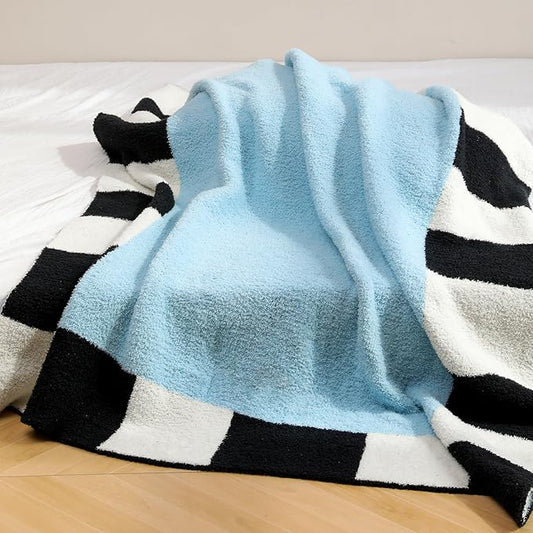 Blue Fleece Throw Blanket for Couch, Modern Fluffy Checkered Blankets Cozy Soft Memphis Style Decorative Blanket for Sofa Travel All Seasons 50x70 Inch