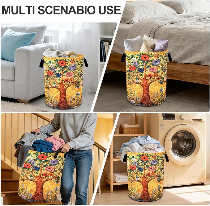 Tree Laundry Basket Waterproof Laundry Hamper Foldable Laundry Bag with Handles for Bedroom, Bathroom, Office, Clothes Storage