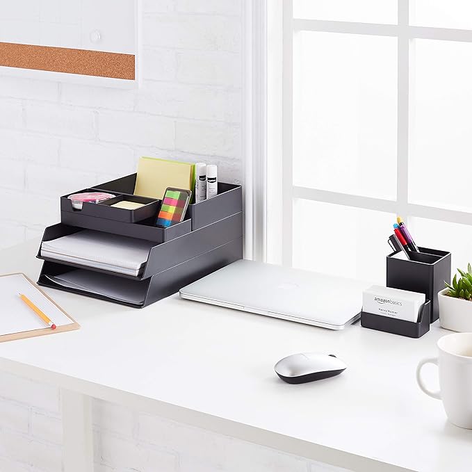Amazon Basics Plastic Desk Organizer - Pen Cup, 3.9" x 3.4" x 3.4", Black