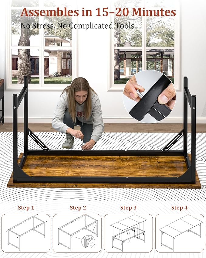 Computer Desk, 47.2" Office Desk, Extra Wide 23.62” Deep Desktop, 0.59” Thick Heavy-Duty Home Office Desks, Office Table with Steel Frame, Modern Wood PC Desk for Bedroom Study Writing Gaming Work