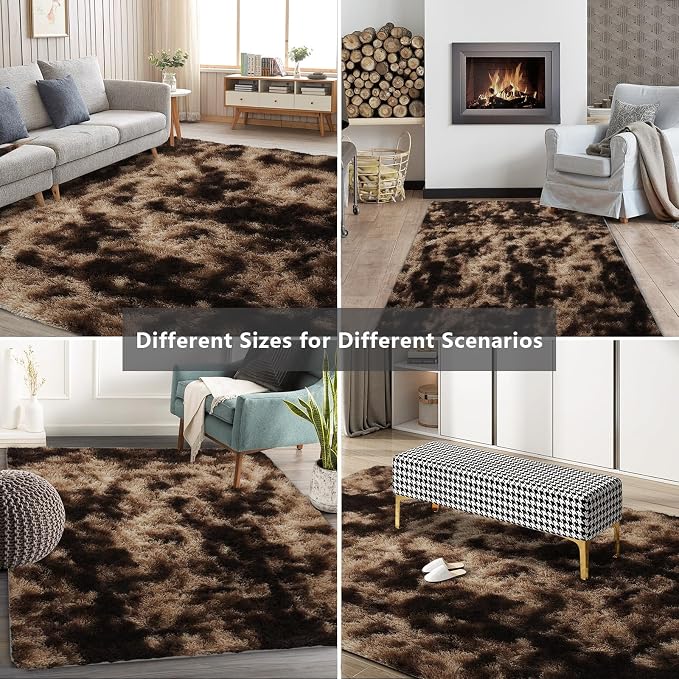 Shag Area Rugs for Bedroom Living Room,6X9Ultra Soft Fluffy Area Rugs for Dorm,Indoor Carpet Plush Rugs for Living Room Home Decor, Mottling Brown