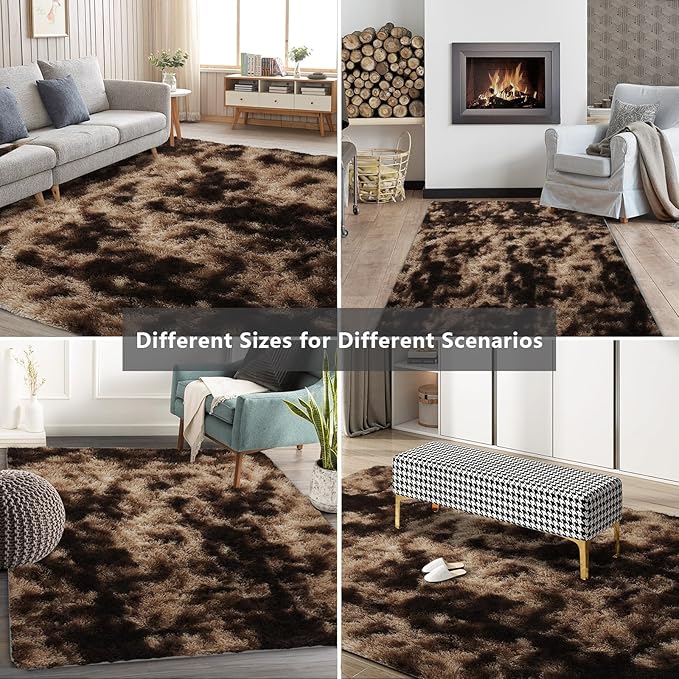 9X12 Large Area Rugs for Living Room Bedroom,Big Shag Rug for Bedroom Dorm,Soft Fluffy Indoor Carpet Plush Rugs for Living Room Home Decor (Mottling Brown, 9X12 Feet)