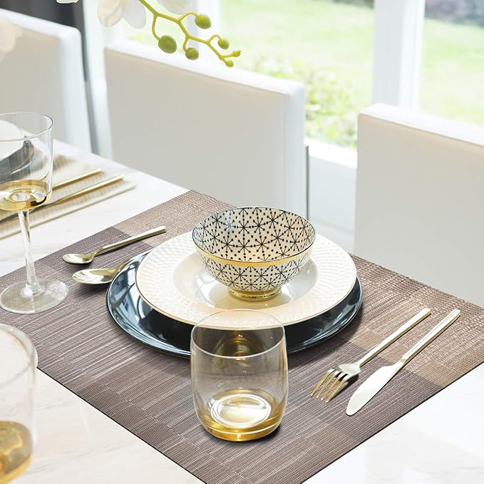 Aofmee Placemats, Placemats Set of 6, Heat Resistant Place Mats, Washable PVC Table Mats, Woven Vinyl Plastic Placemats for Dining Table, Non-Slip Stain Resistant Kitchen Table Placemats Easy to Clean