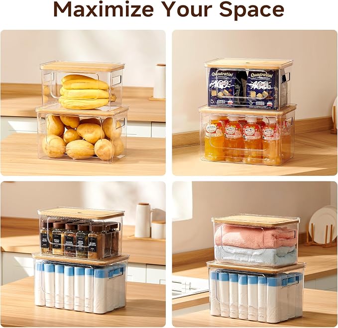 2-Pack Trash Bag Holder,Trash Bag Dispenser with Bamboo Lid, Stackable Acrylic Garbage Bag Dispenser for Under Sink Use in Kitchen, Laundry Room, and Pantry, Large Capacity Garbage Bag Holder