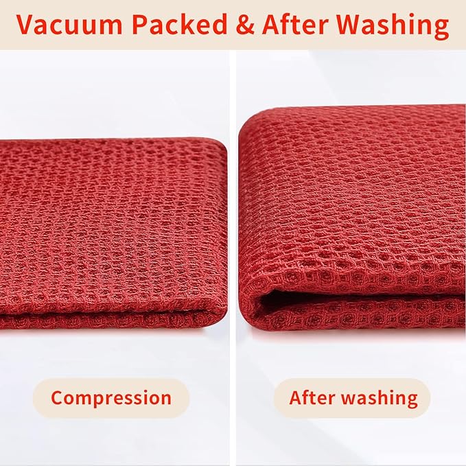 Homaxy 100% Cotton Waffle Weave Kitchen Dish Cloths, Ultra Soft Absorbent Quick Drying Dish Towels, 12 x 12 Inches, 18-Pack, Brick Red