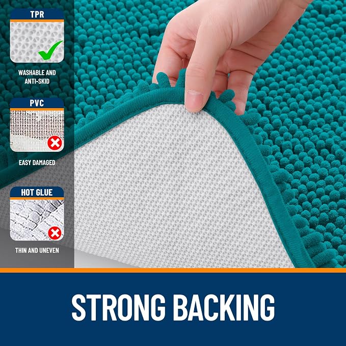 OLANLY Bathroom Runner Rugs 47x24, Soft Absorbent Chenille Bath Rugs, Rubber Backing Quick Dry, Machine Washable Long Bath Mats for Bathroom Floor, Tub and Shower, Home Decor Accessories, Deep Lake