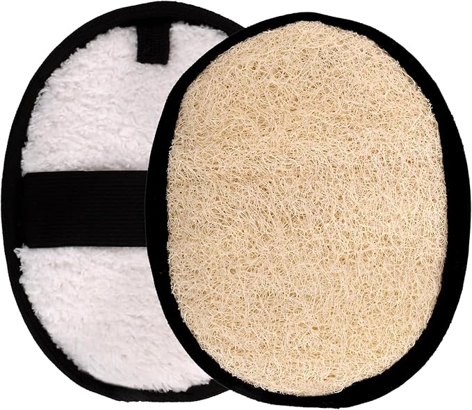 SERRENTO Loofah Body Scrubber Shower - Luffa Sponge 2PCS Black & White Set