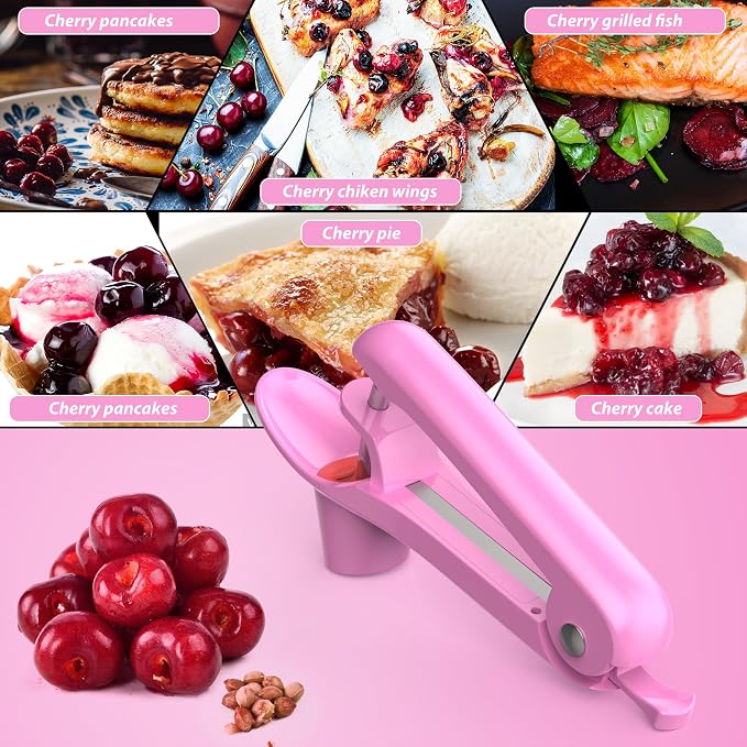 Cherry Pitter - UCMORX Stainless Steel Cherries Pitter Tool Cherries Corer Cherry Remover for Making Cherry Jam with Lock Design(Pink)