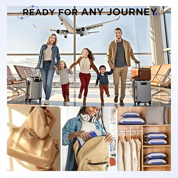 10 Set Compression Packing Cubes for Travel Essentials,Compressible Expandable Packing Cubes for Suitcase,OlarHike Luggage Garment Bags for Travel,Handy Helper for Organizing Clothes(Klein Blue)