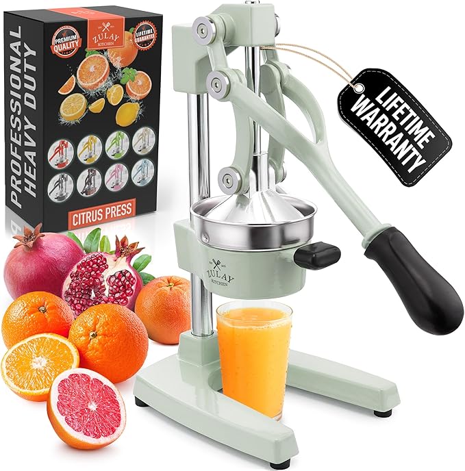 Zulay Kitchen Cast Iron Juicer - Heavy Duty Manual Juicer with Detachable Strainers for Easy Cleaning, Orange Juice Press for Citrus Fruits, Perfect for Bartenders, Juice Lovers & Health Enthusiasts