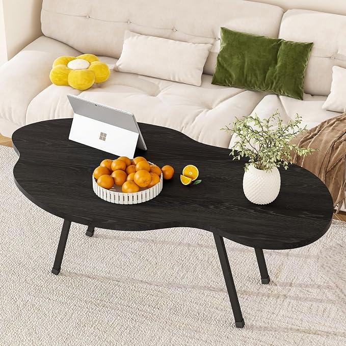 Foldable Coffee Table,Mid Century Modern Coffee Table Living Room Tables,Cloud Shape Irregular Center Table,Portable Folding Table for Small Spaces,Living Room,Bedroom,Entryway,Easy Assembly,Black